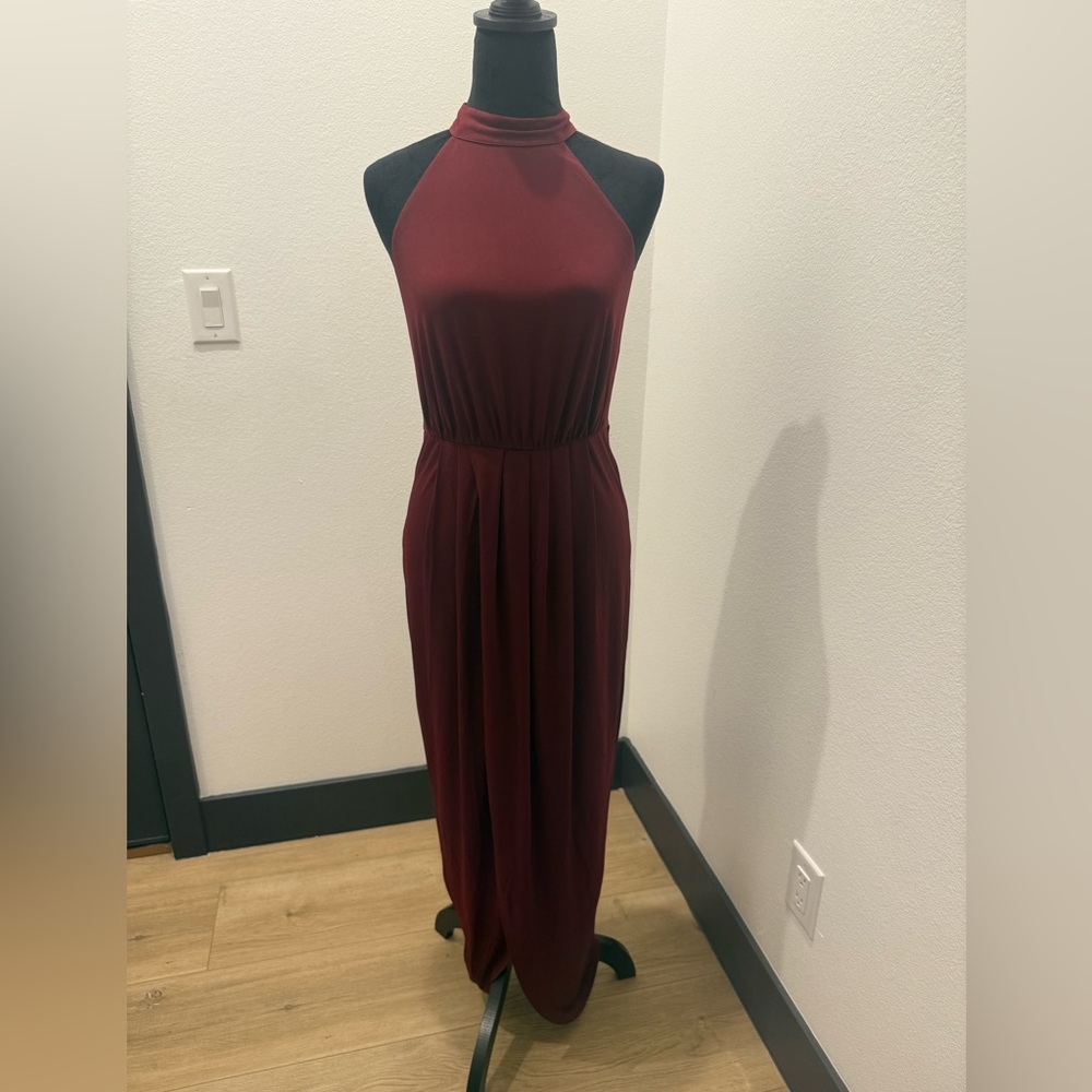 Venus Small Burgundy High Neck Sleeveless Maxi Dress